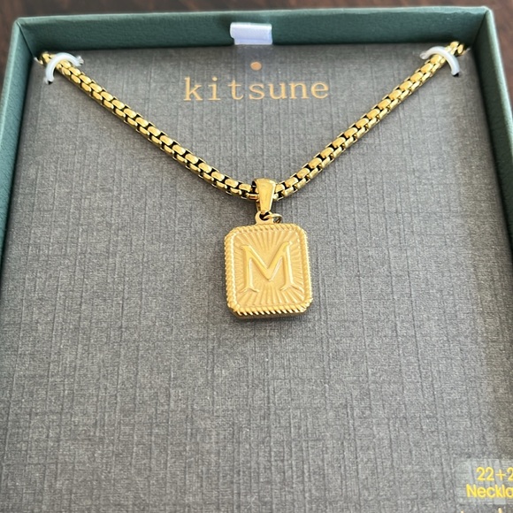 🩷 M Initial Necklace • kitsune • Waterproof, Stainless Steel • 22”+2” - Picture 7 of 9